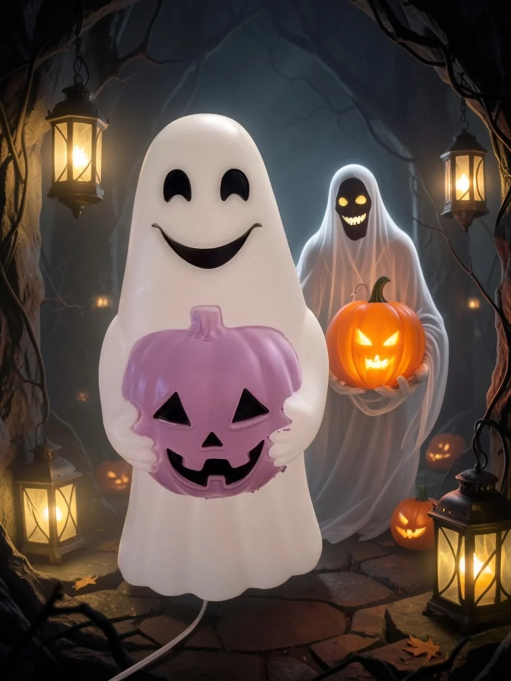 👻🎃🖤✨NWT GHOST / PUMPKIN LIGHT UP HALLOWEEN DECORE FIGURE 👻🎃🖤✨